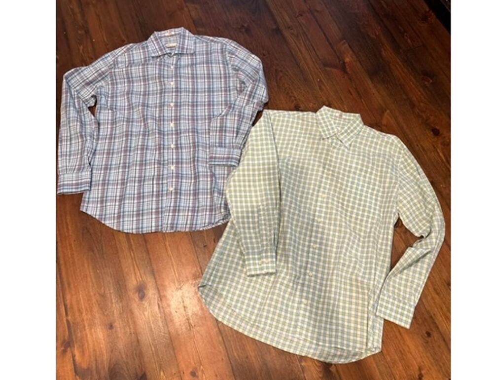 Peter Millar Lot of 2 Button Down Shirt Mens Large Plaid 100% Cotton